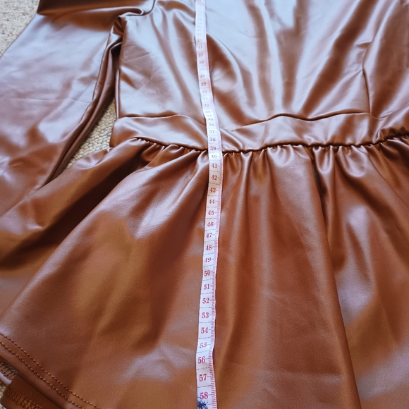 Brown Faux Leather Top with Puff Sleeves - Picture 10 of 15